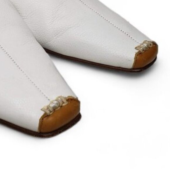 Luca Grossi White Pebble Leather Mules Women’s Italian Pointed Square Front 38 - Picture 7 of 10